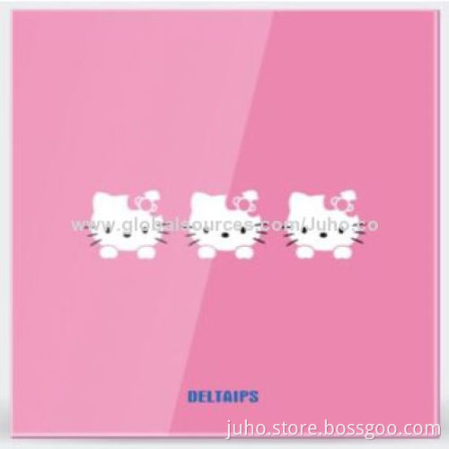 New Crystal 3-gang Touch Light Switch, Pink Glass Panel with LED Indicator